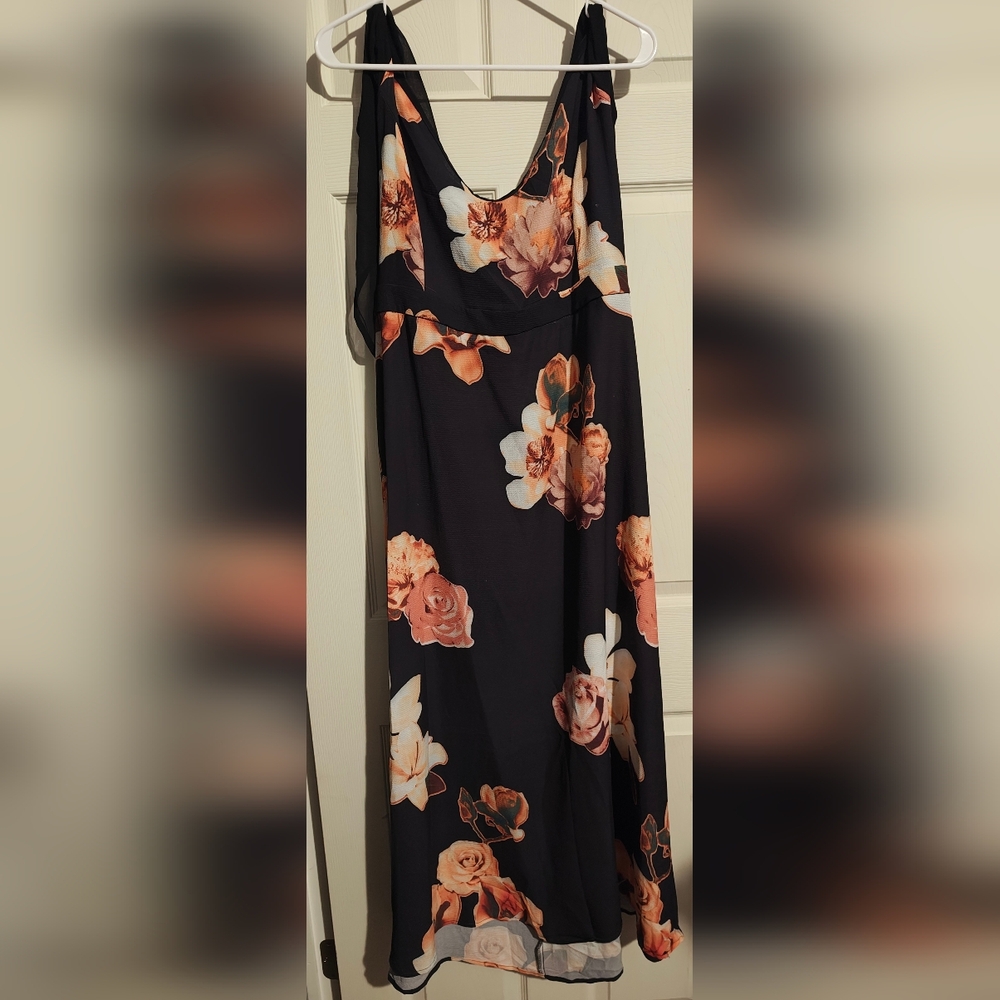 NWT Rosegal Black and Orange Floral Drape Shoulder Dress